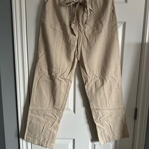 Beige Straight Leg Pants with Drawstring Waist